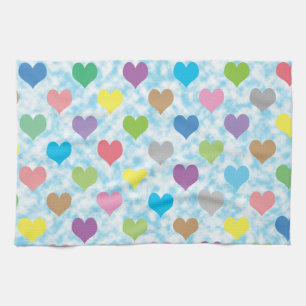 Paño De Cocina Patrón de corazones coloridos sobre fondo azul