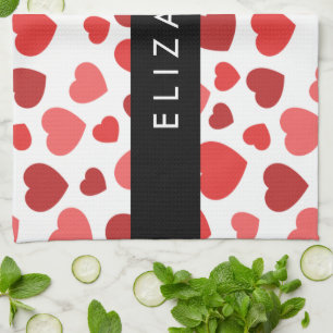 Paño De Cocina Patrón De Corazones, Corazones Rojos, Tu Nombre
