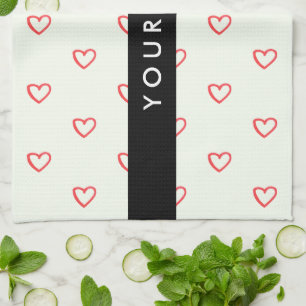 Paño De Cocina Patrón de corazones rojos, amor, tu nombre, person