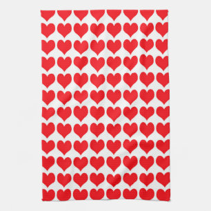 Paño De Cocina Patrón de Corazones Rojos Blancos