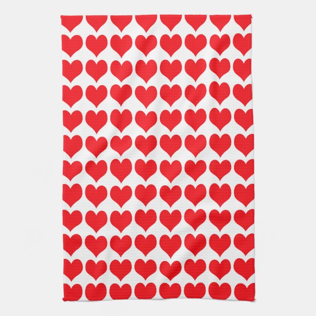 Paño De Cocina Patrón de Corazones Rojos Blancos (Vertical)