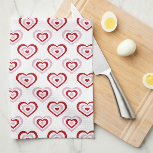 Paño De Cocina Patrón de corazones rojos rosados