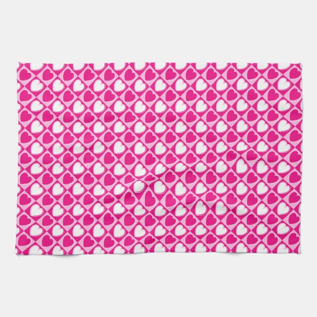 Paño De Cocina Patrón de corazones rosados (Horizontal)