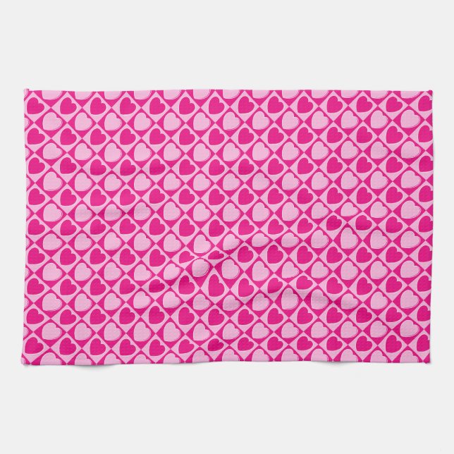 Paño De Cocina Patrón de corazones rosados (Horizontal)