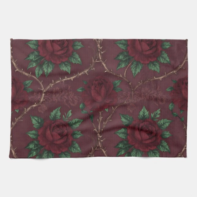 Paño De Cocina Patrón de corona de espinas de rosa roja (Horizontal)