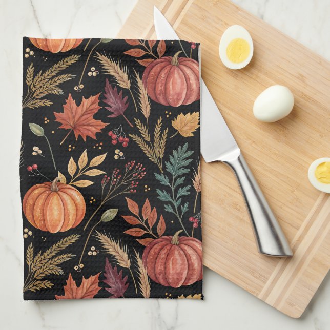 Paño De Cocina Patrón de cosecha de otoño de acuarela (Doblado Cuarto)