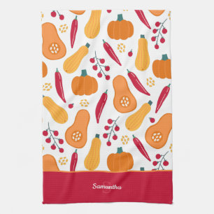 Paño De Cocina Patrón de cosecha de vegetales con nombre Naranja 