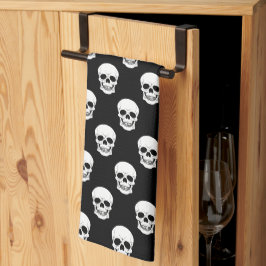 Paño De Cocina Patrón De Cráneo Blanco Y Negro Mínimo Halloween