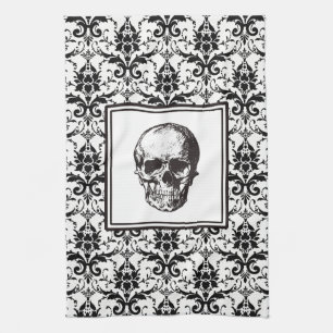 Paño De Cocina Patrón de cráneo gótico negro vintage Halloween