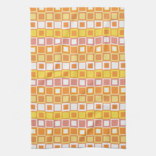 Paño De Cocina Patrón de Cuadrado Naranja y Amarillo Brillante