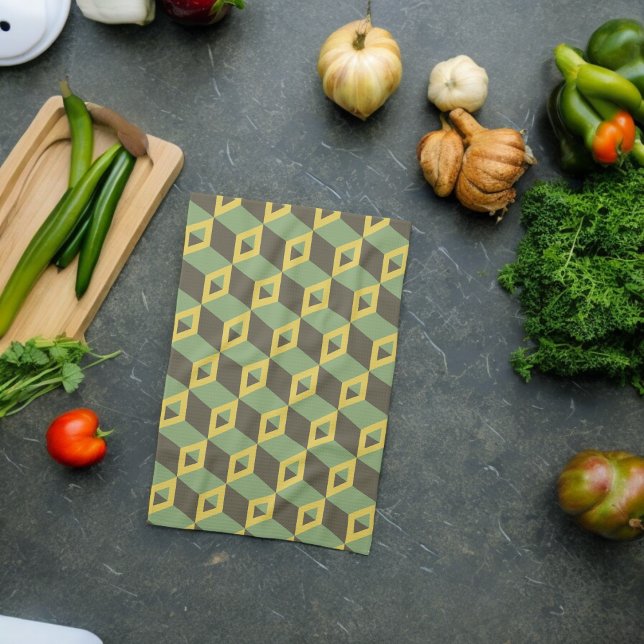 Paño De Cocina Patrón de cuadrados de ilusión 3D (Kitchen Towel)