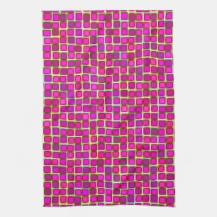 Paño De Cocina Patrón de cuadrados rosados abstractos
