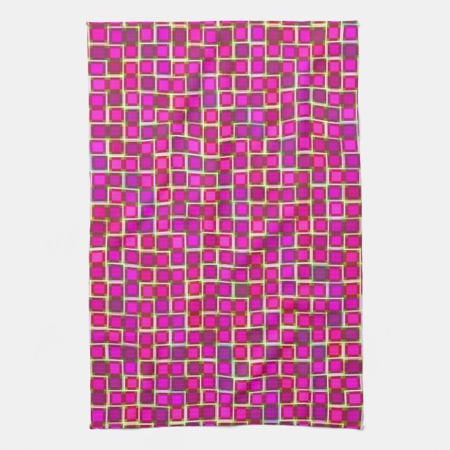 Paño De Cocina Patrón de cuadrados rosados abstractos (Vertical)