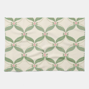 Paño De Cocina Patrón de cuadrícula de flores de hojas simples