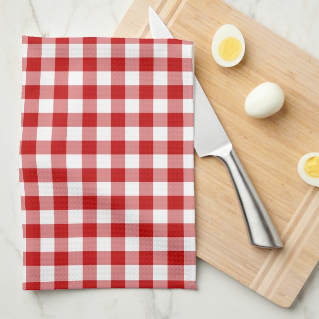 Paño De Cocina Patrón de Cuadro de Gingham Mini Rojo Blanco (Doblado Cuarto)
