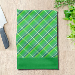 Paño De Cocina Patrón de Cuadro Escocés Horizontal Verde Retro Bl