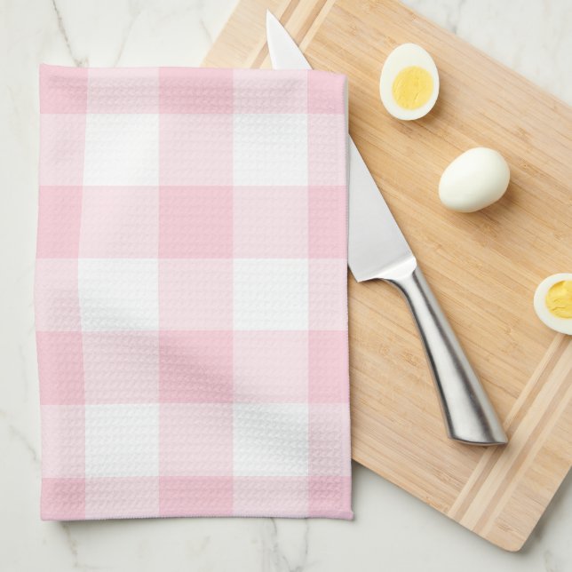 Paño De Cocina Patrón de cuadros de gingham rosa rústico (Doblado Cuarto)