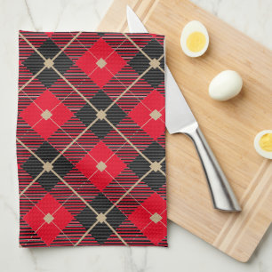 Paño De Cocina Patrón de cuadros escoceses de leñador de oro rojo