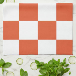 Paño De Cocina Patrón de cuadros naranja y blanco