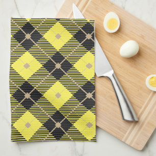 Paño De Cocina Patrón de cuadros negro amarillo