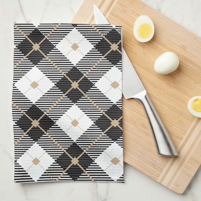 Paño De Cocina Patrón de cuadros negro y blanco de moda  (Doblado Cuarto)