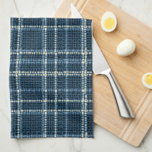 Paño De Cocina Patrón de cuadros punteado. Gris-azul.