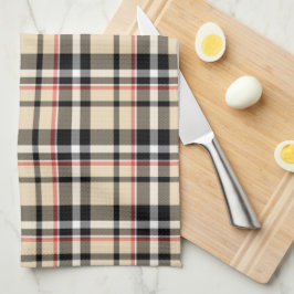 Paño De Cocina Patrón de cuadros y rayas rojas beige negras y bla