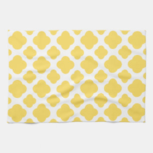 Paño De Cocina Patrón de cuatrefolios blanco y amarillo limón