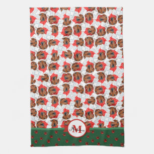 Paño De Cocina Patrón de Dachshund Rojo Navidades de monograma pe