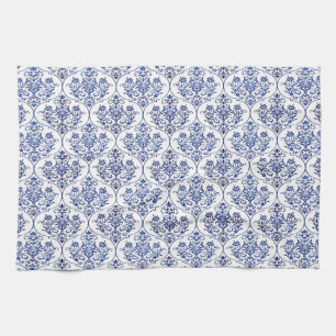 Paño De Cocina Patrón de Damasco brillante - azul