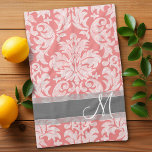 Paño De Cocina Patrón de Damasco de encaje moderno - Coral y gris<br><div class="desc">damascos florales de moda y femeninos con colores populares. El damasco tiene un aspecto de pizarra.</div>