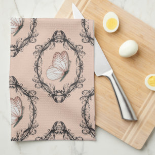 Paño De Cocina Patrón de Damasco de Mariposa Elegante Rosa Cute