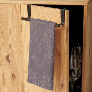 Paño De Cocina Patrón de Damasco Floral de color marrón oscuro -