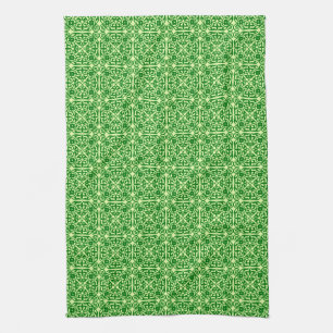 Paño De Cocina Patrón de Damasco medieval, verde pino oscuro