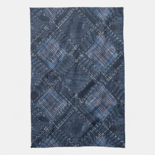 Paño De Cocina Patrón de denim de estriado de diamante índigo clá