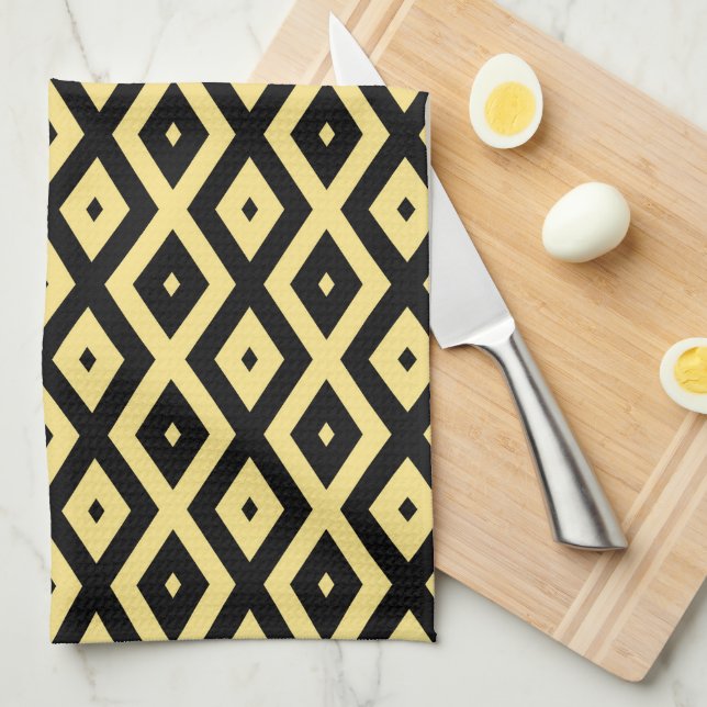 Paño De Cocina Patrón de diamante amarillo limón y negro (Doblado Cuarto)