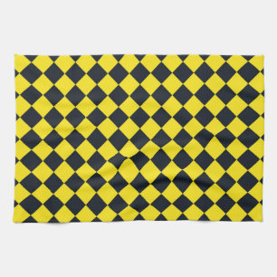 Paño De Cocina Patrón de diamante amarillo negro de cheques