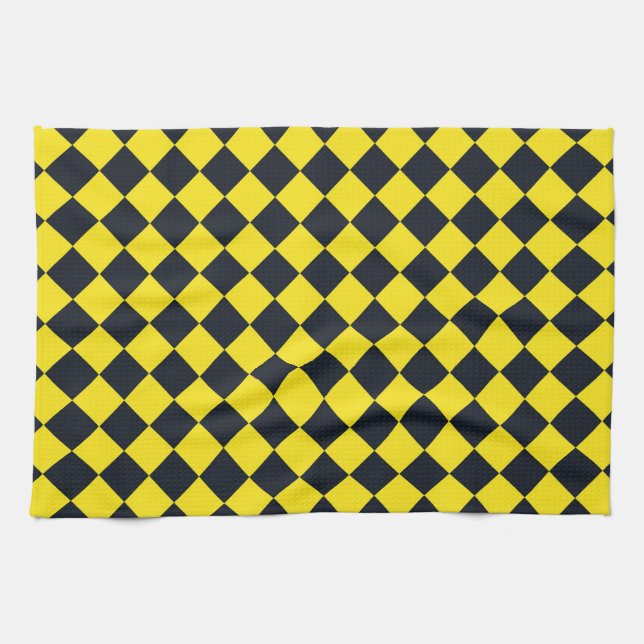 Paño De Cocina Patrón de diamante amarillo negro de cheques (Horizontal)
