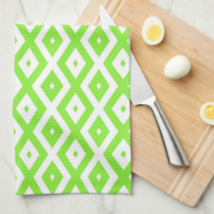 Paño De Cocina Patrón de diamante blanco y verde limón