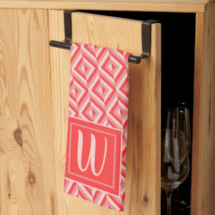 Paño De Cocina Patrón de diamante de tres tonos rojo Monogram