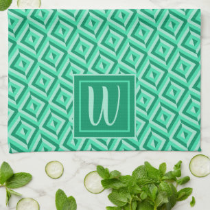 Paño De Cocina Patrón de diamante de tres tonos verde Monogram