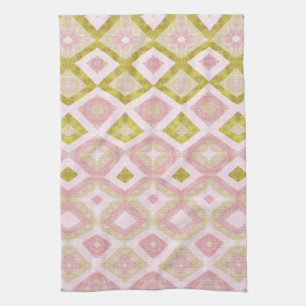 Paño De Cocina Patrón de diamante geométrico en rosa y verde oliv