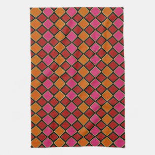 Paño De Cocina Patrón de diamante Harlequin vibrante en rojo, nar