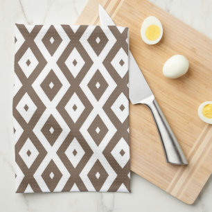 Paño De Cocina Patrón de diamante marrón y blanco taupe