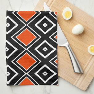Paño De Cocina Patrón de diamante moderno negro y naranja