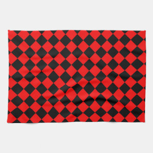 Paño De Cocina Patrón de diamante negro rojo