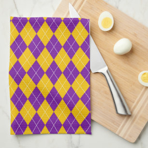 PAÑO DE COCINA PATRÓN DE DIAMANTE PURPLE GOLD MARDI GRAS