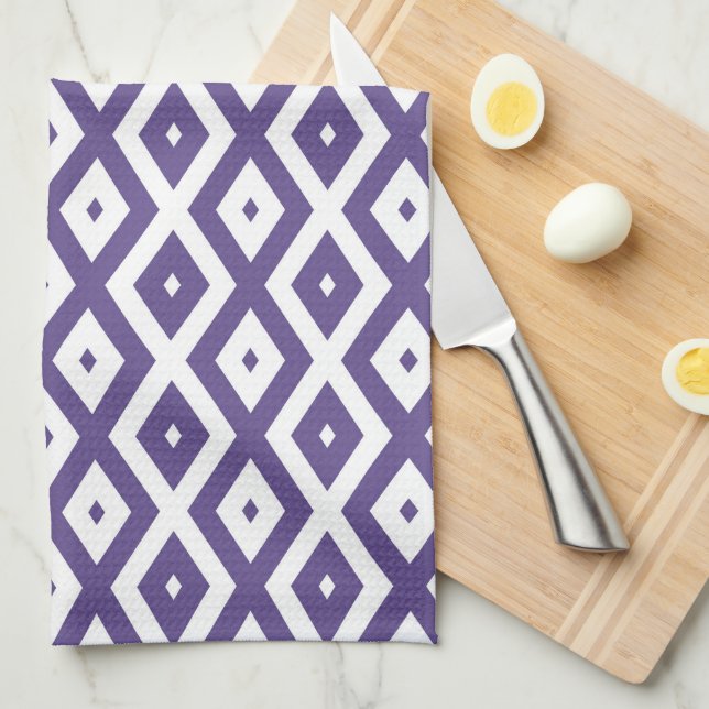 Paño De Cocina Patrón de diamante ultravioleta y blanco (Doblado Cuarto)