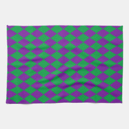 PAÑO DE COCINA PATRÓN DE DIAMANTE VERDE PURPLE MARDI GRAS