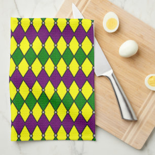 Paño De Cocina Patrón de diamantes de Mardi Gras Harlequin